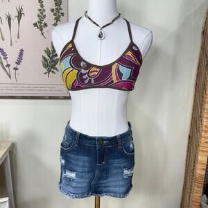 Y2K Athleta Mod Retro Print Bikini Top Coconut Girl SoCal Surfer Beach Summer M